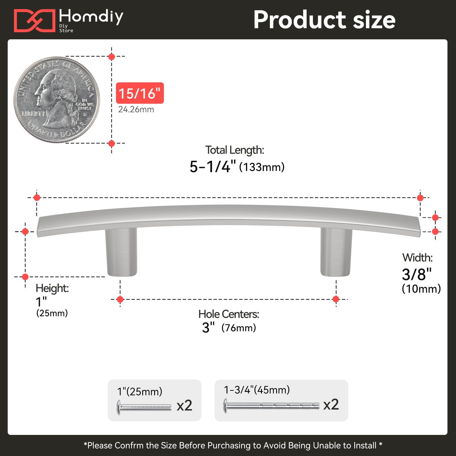 Homdiy brushed nickel cabinet pulls arch 3-inch center for a modern look