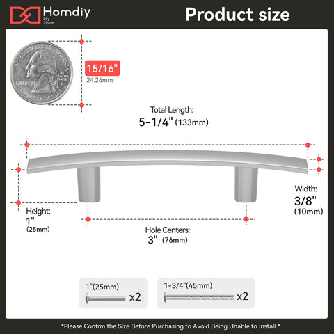 Homdiy brushed nickel cabinet pulls arch 3-inch center for a modern look