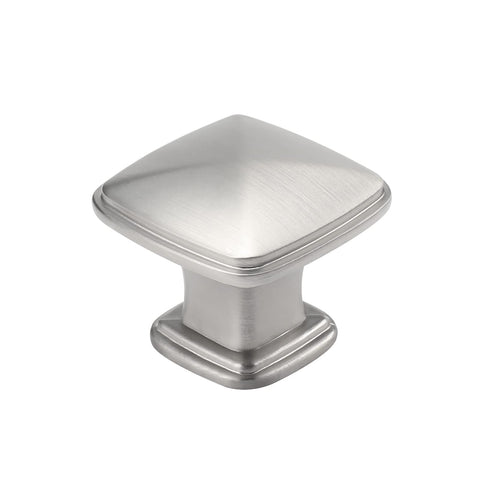 homdiy brushed nickel square cabinet knob close-up, durable zinc alloy for modern kitchen cabinets