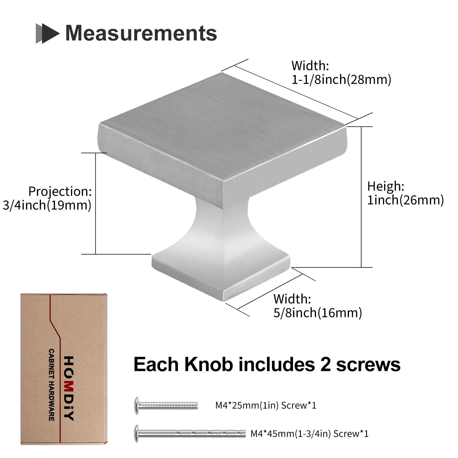 Front view of Homdiy square knob in brushed nickel adds sleek style.