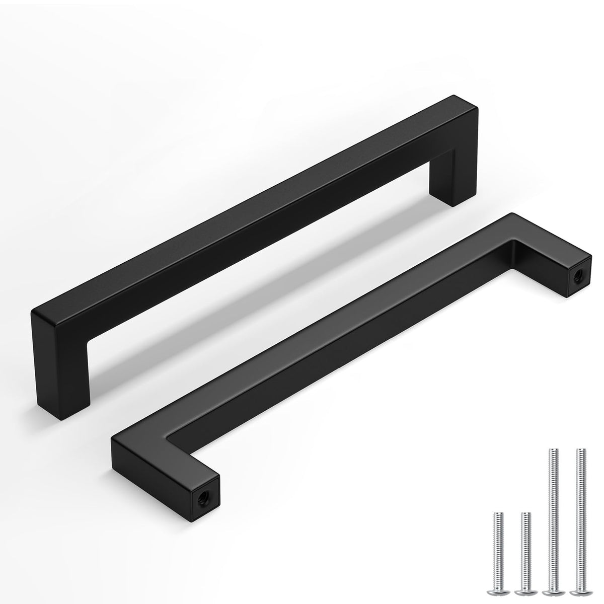 Homdiy square drawer pull in matte black with 160mm spacing for a modern kitchen