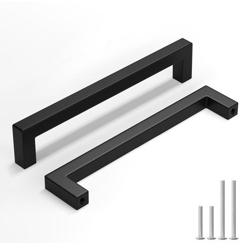 Homdiy square drawer pull in matte black with 160mm spacing for a modern kitchen