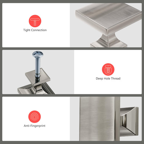 Brushed nickel finish resists wear and corrosion on Homdiy knobs.