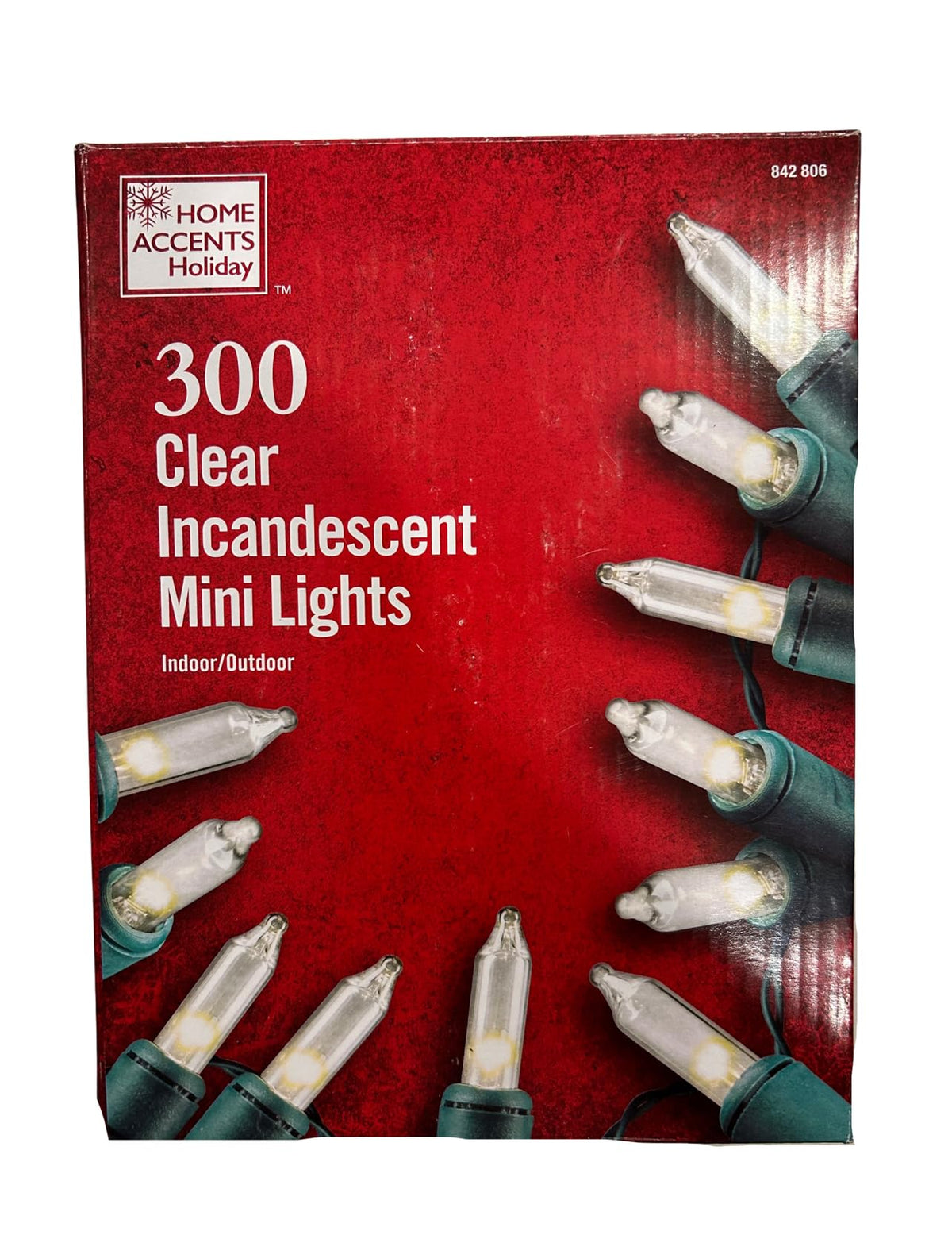 Home Accents Holiday 300 mini lights with clear bulbs for festive ambience.