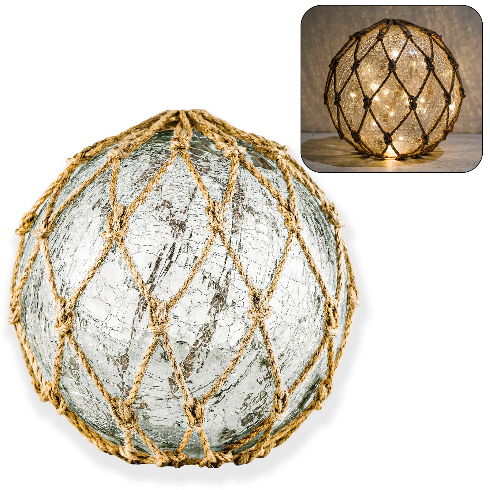 HOME DECOR SAILINGSTORY glass fishing float lamp adds coastal glow.