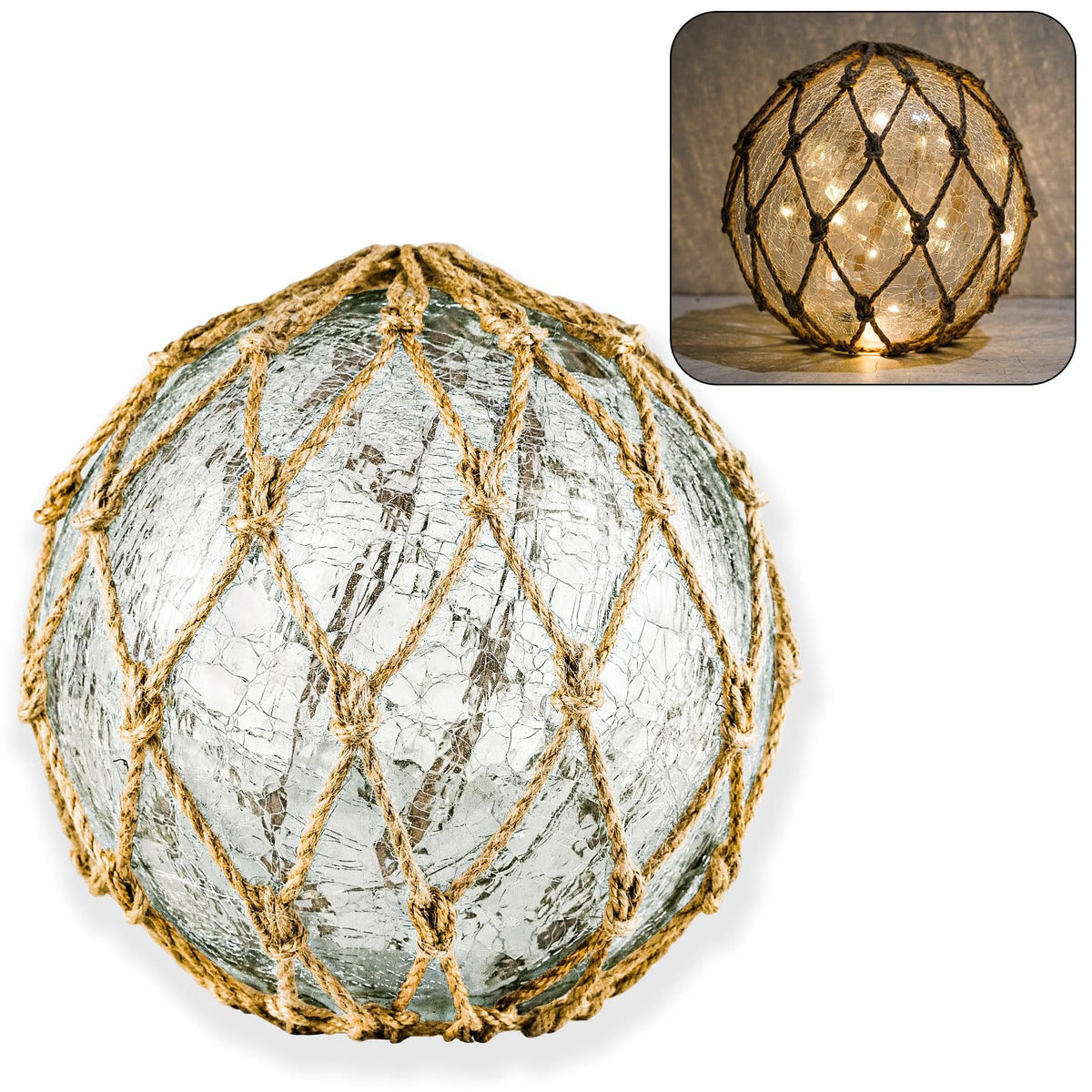 HOME DECOR SAILINGSTORY glass fishing float lamp adds coastal glow.