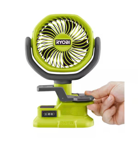 Home Depot Birsppy Ryobi 18V ONE+ clamp fan durable build suited for workshop use.