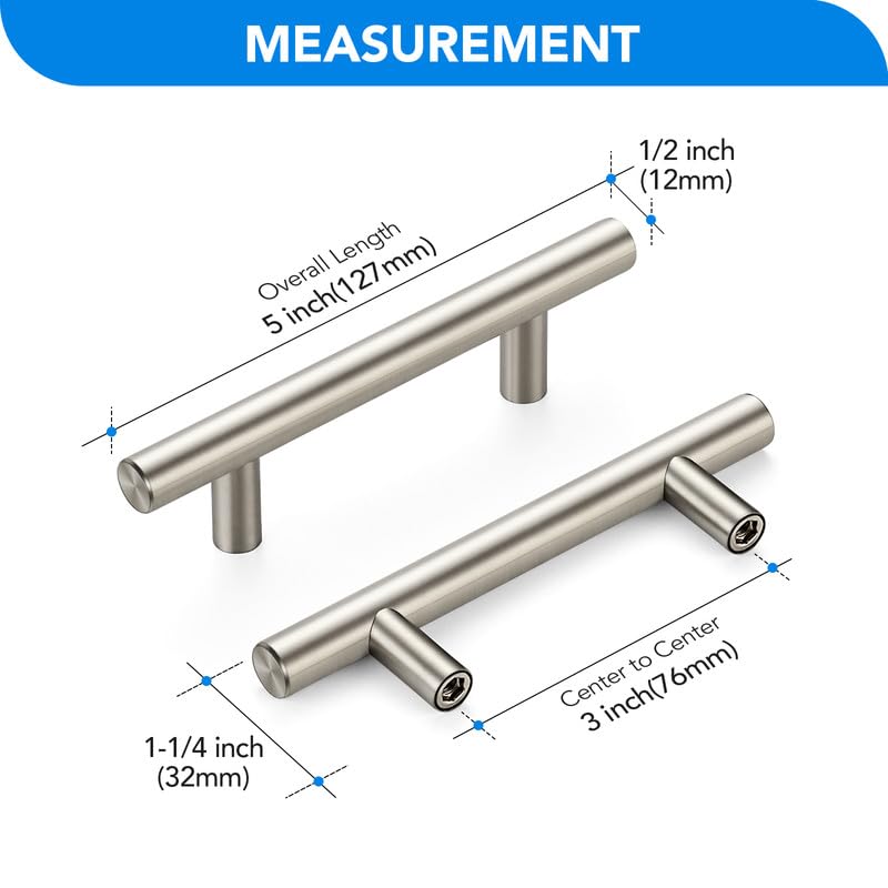 HOME EDIT brushed nickel drawer pull with 3-inch hole spacing for easy installation.