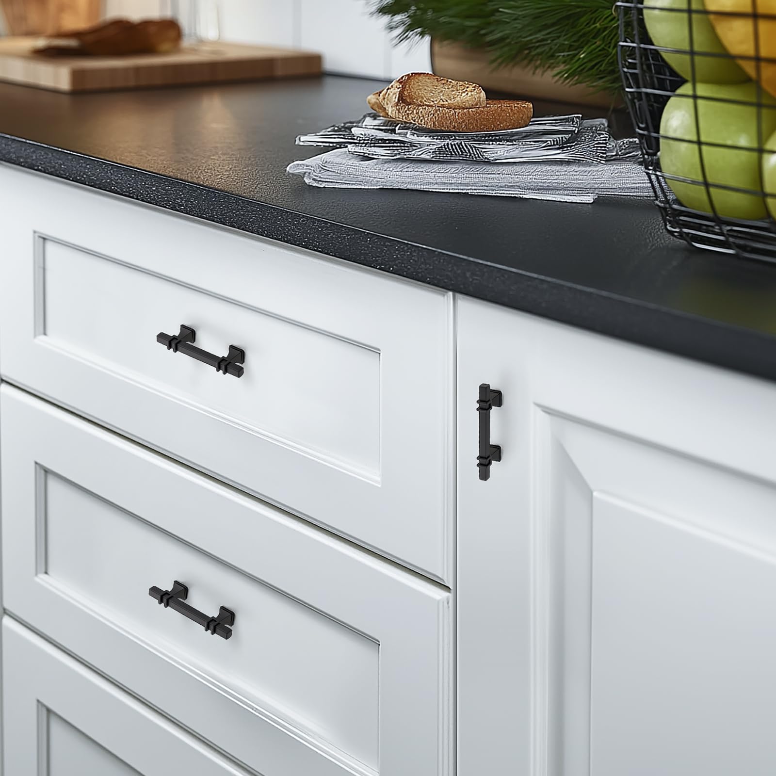 HOME EDIT electroplated black handles resist wear on high-traffic cabinets.