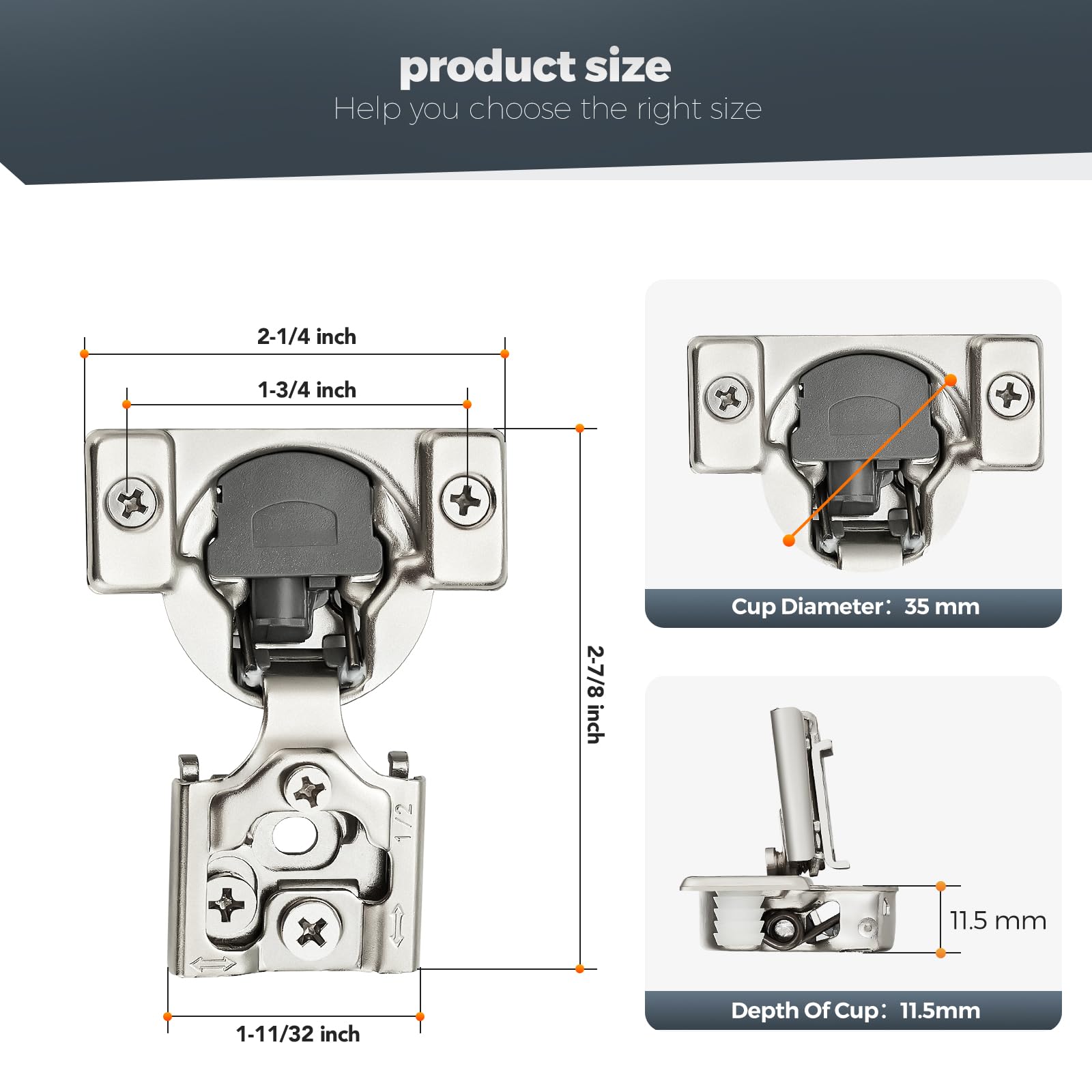 Home Expert 3D-adjustment hinge allows vertical, horizontal, and depth alignment.