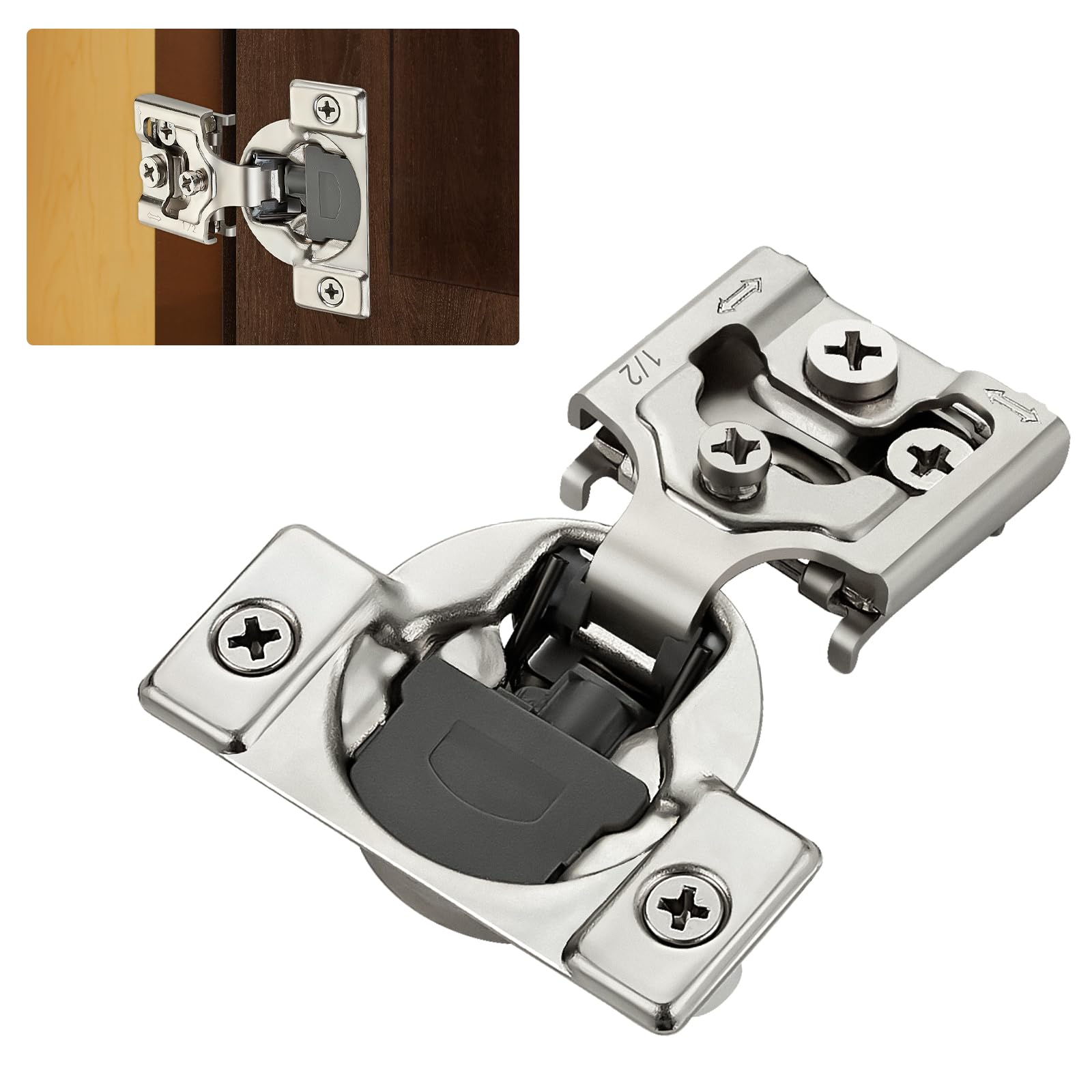 Home Expert soft-close half-inch overlay hinge reduces door slam for quiet kitchen operation.