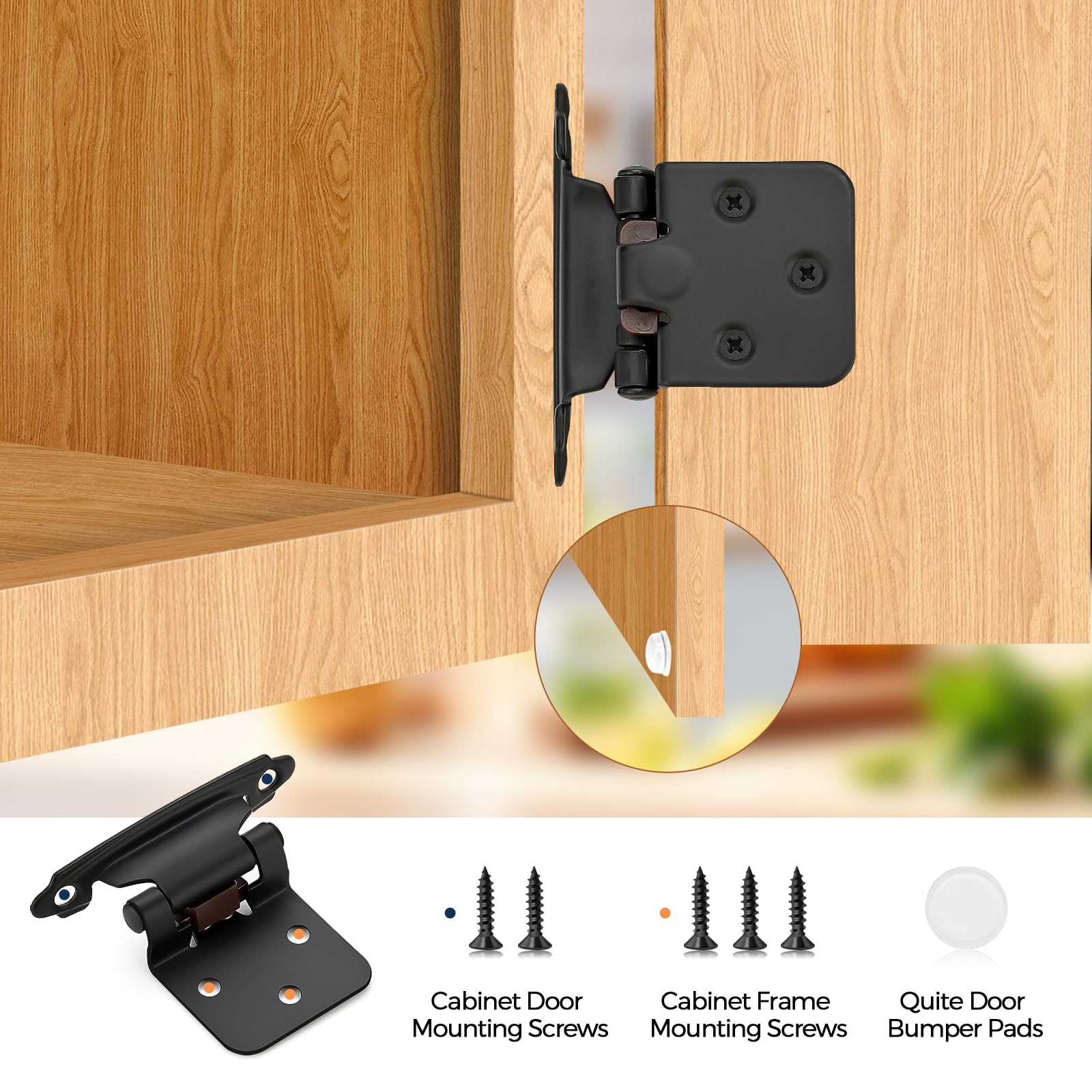 Home Expert half-inch overlay hinge offers flexible mounting options.