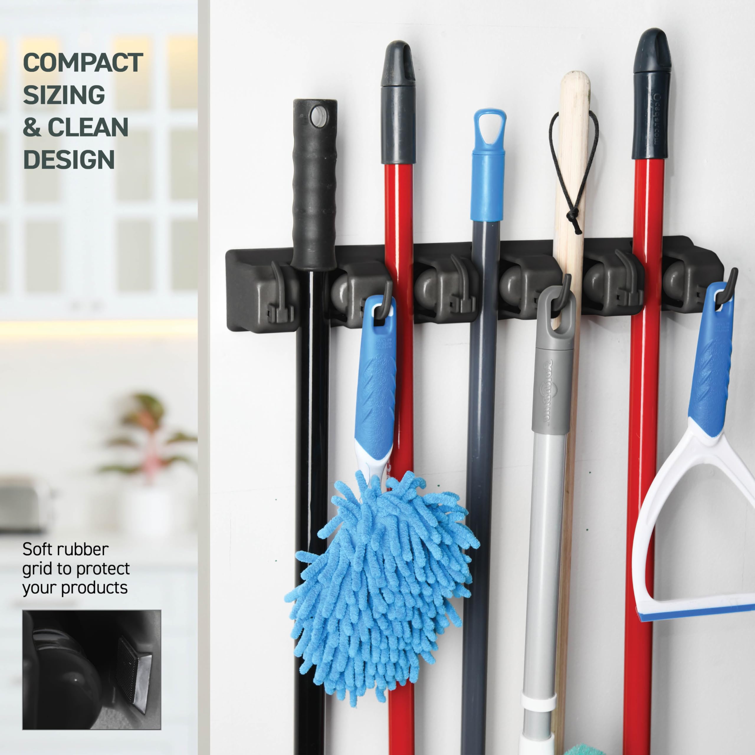 HOME IT 2 Pack Mop and Broom Holder wall mount dimensions shown for precise planning