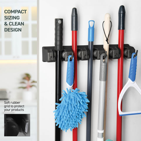 HOME IT 2 Pack Mop and Broom Holder wall mount dimensions shown for precise planning