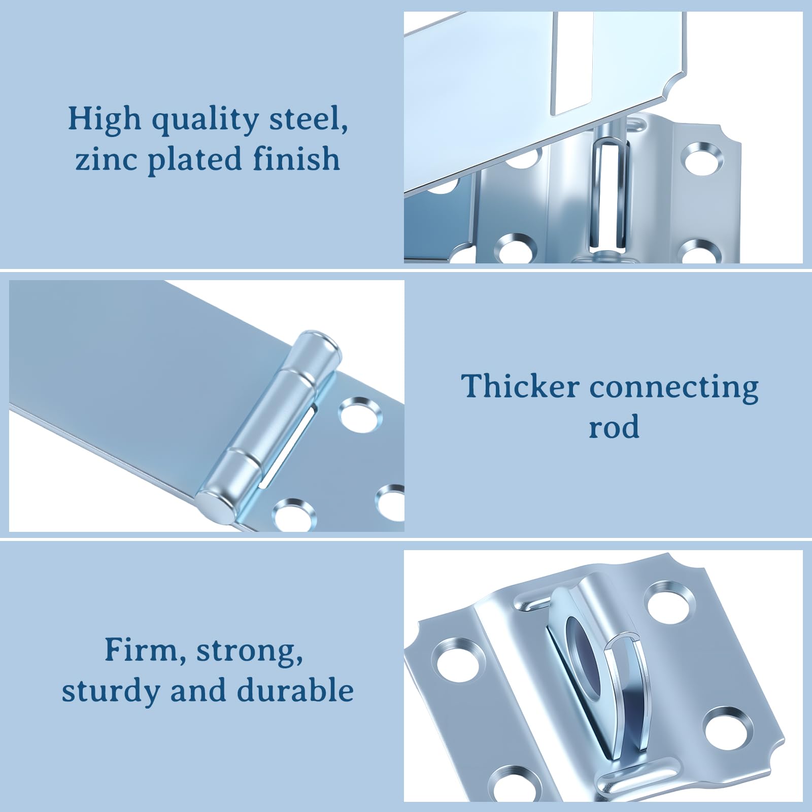 HOME MASTER HARDWARE 3-1/2-inch safety hasp close-up shows durable zinc finish.