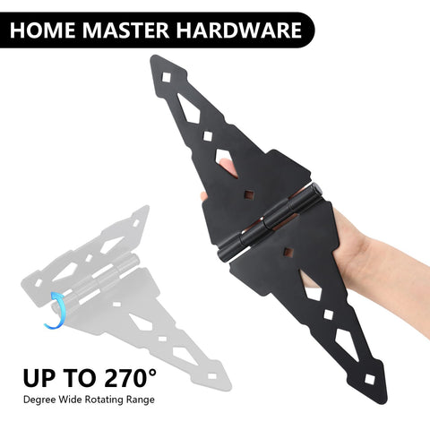 HOME MASTER HARDWARE gate hinge with screws included for quick installation.