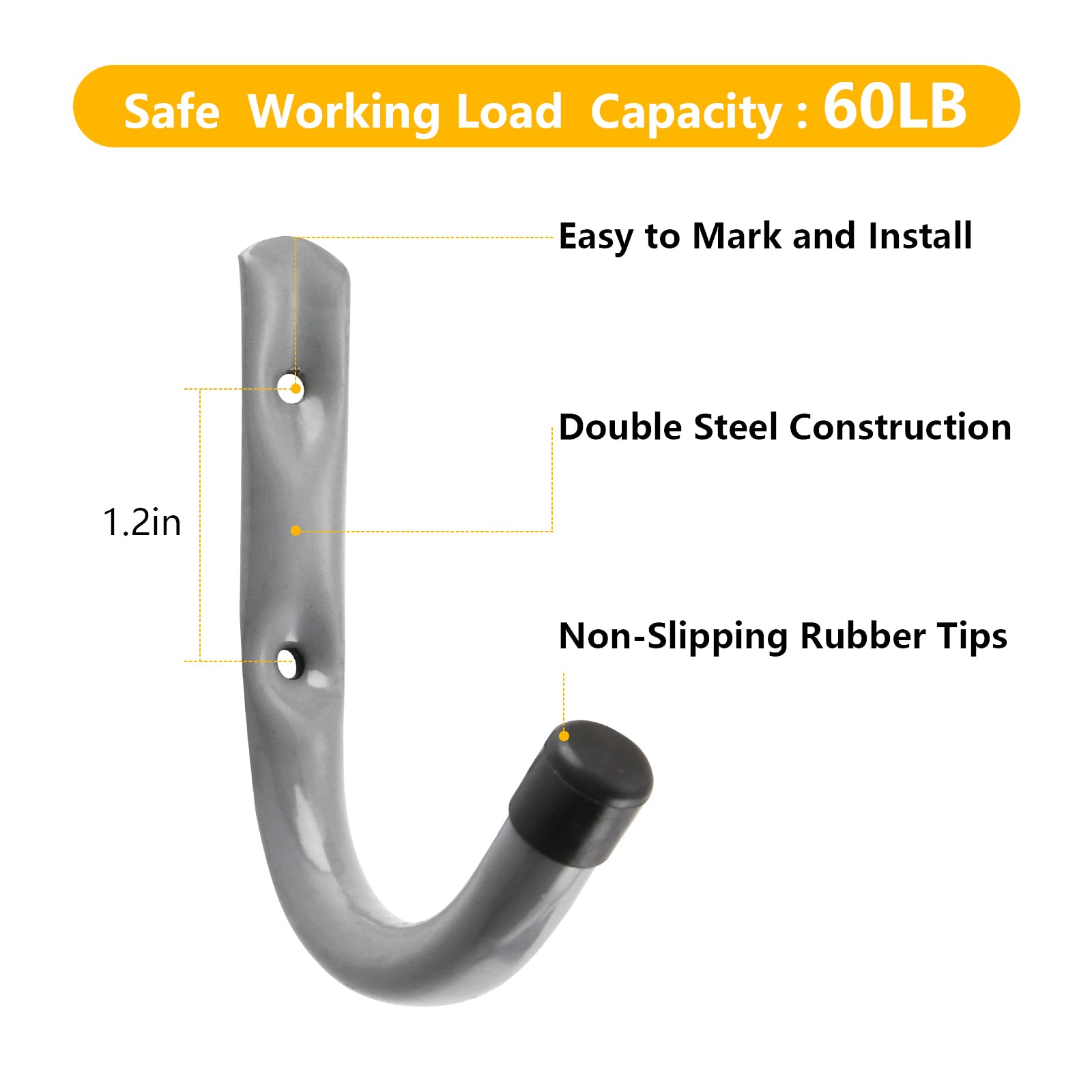 HOME MASTER HARDWARE heavy-duty steel hooks close-up highlight rubber tips for safe lifting.