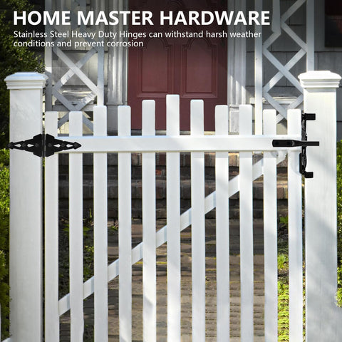 HOME MASTER HARDWARE heavy-duty strap hinge in black for gate stability.