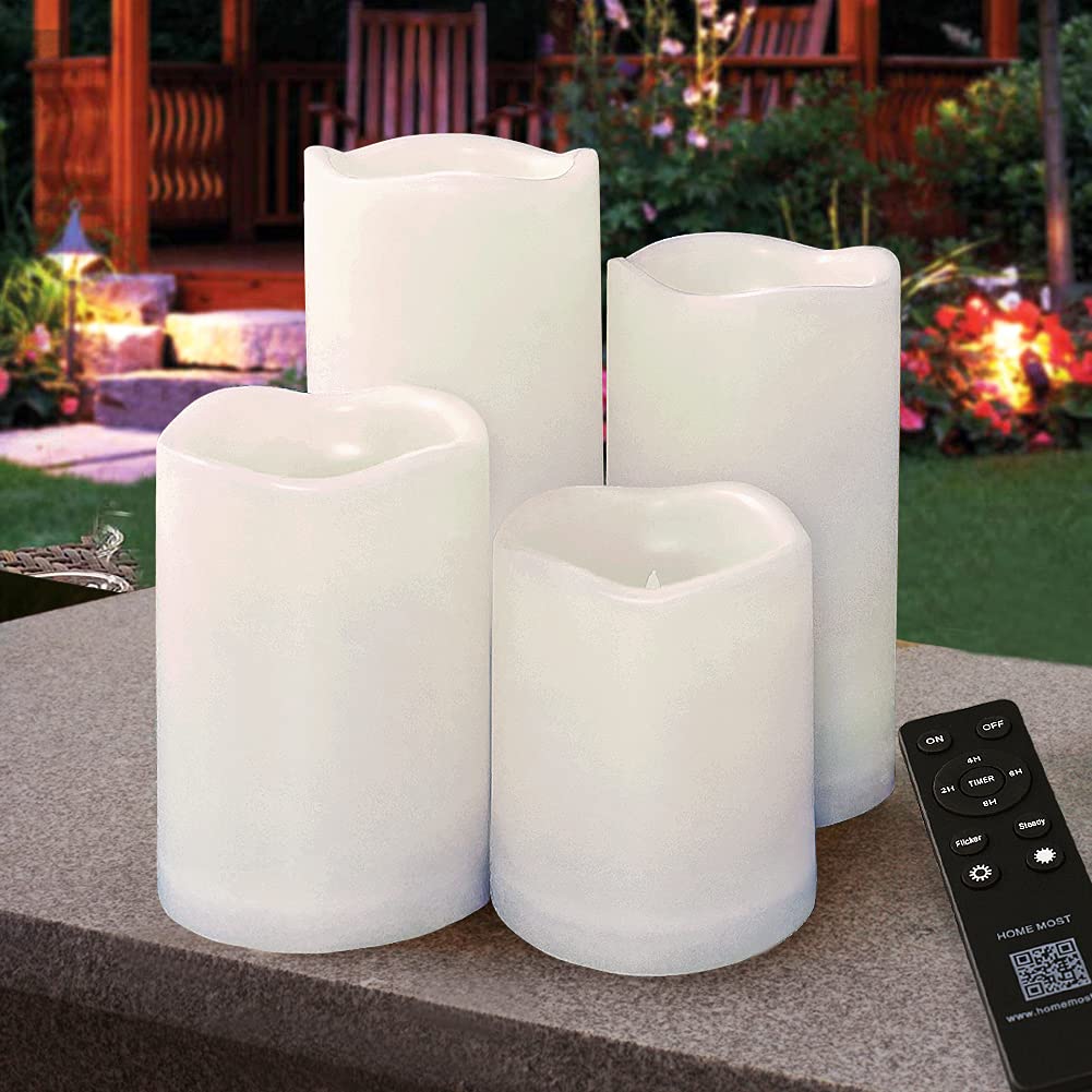HOME MOST outdoor LED pillar candle 3x4 glows with realistic warmth for patios