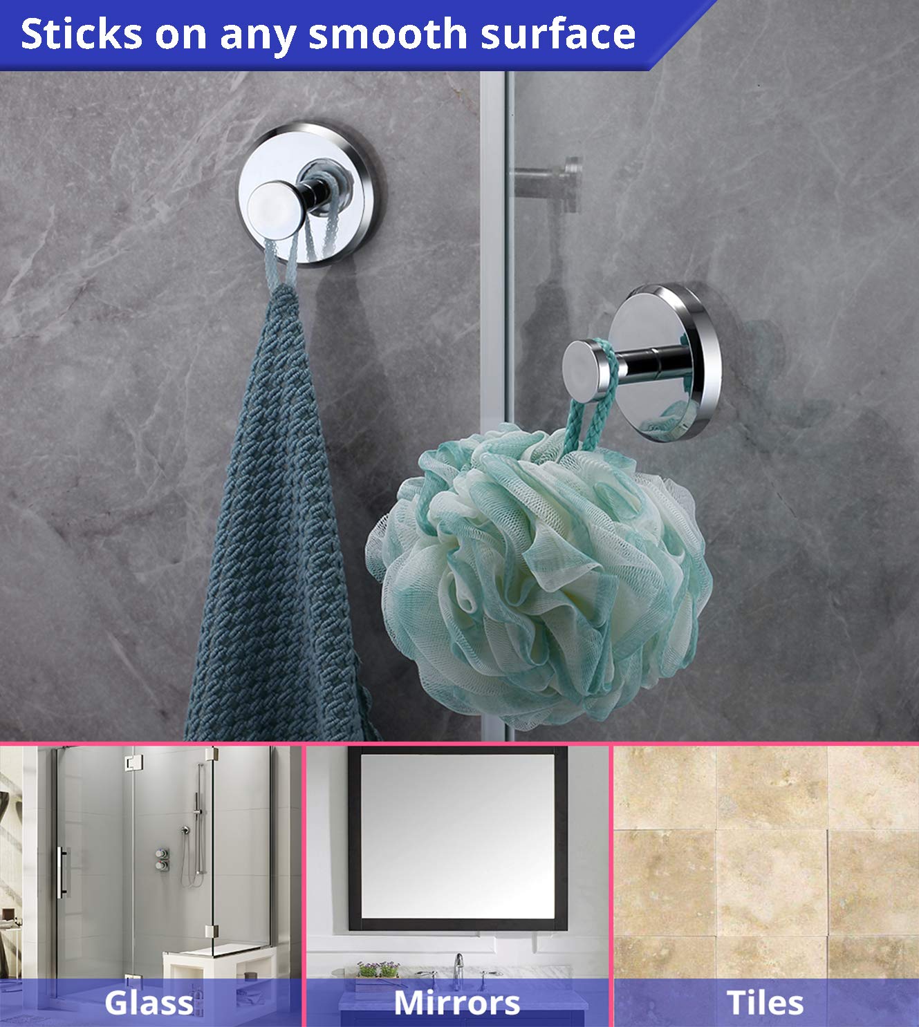 HOME SO bathroom mirror hook displaying loofah for quick daily rinses