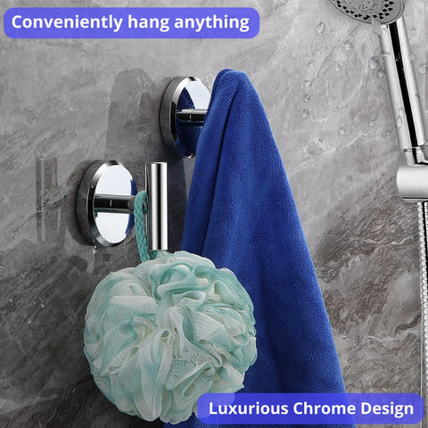 HOME SO chrome suction cup hooks on tile show tool-free installation.