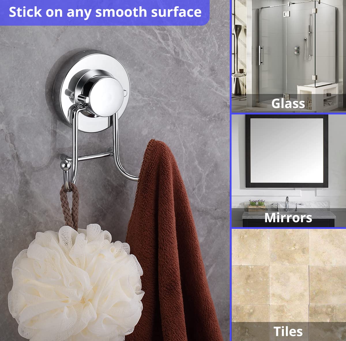 HOME SO suction hook on kitchen tile keeps towels handy.