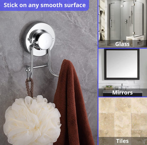 HOME SO suction hook on kitchen tile keeps towels handy.