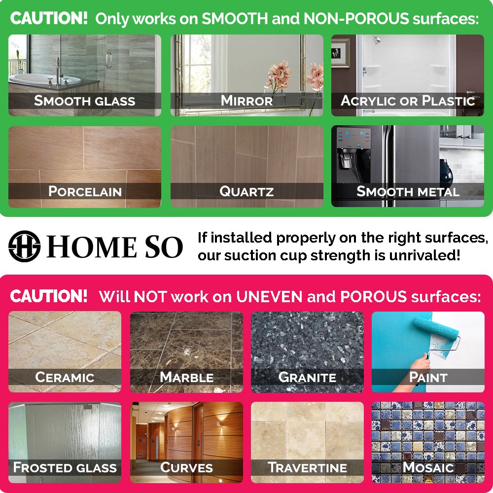 HOME SO suction hook on tile surfaces for towels and accessories.