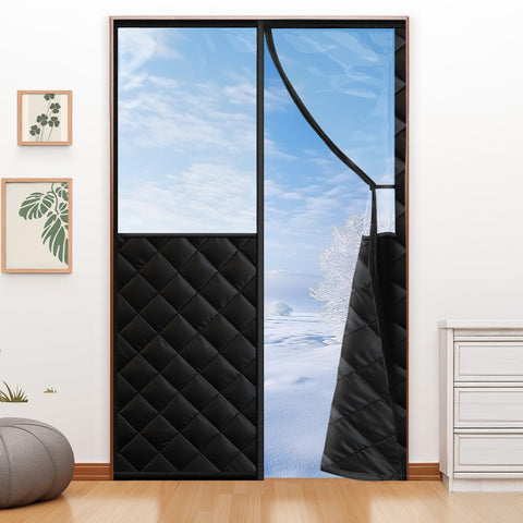 Homealexa magnetic thermal door curtain closeup-draped bottom for enhanced insulation.