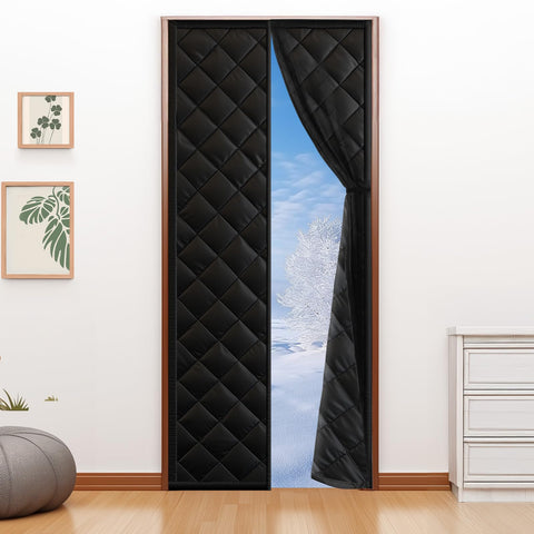 Homealexa magnetic thermal door curtain shown closed to seal drafts