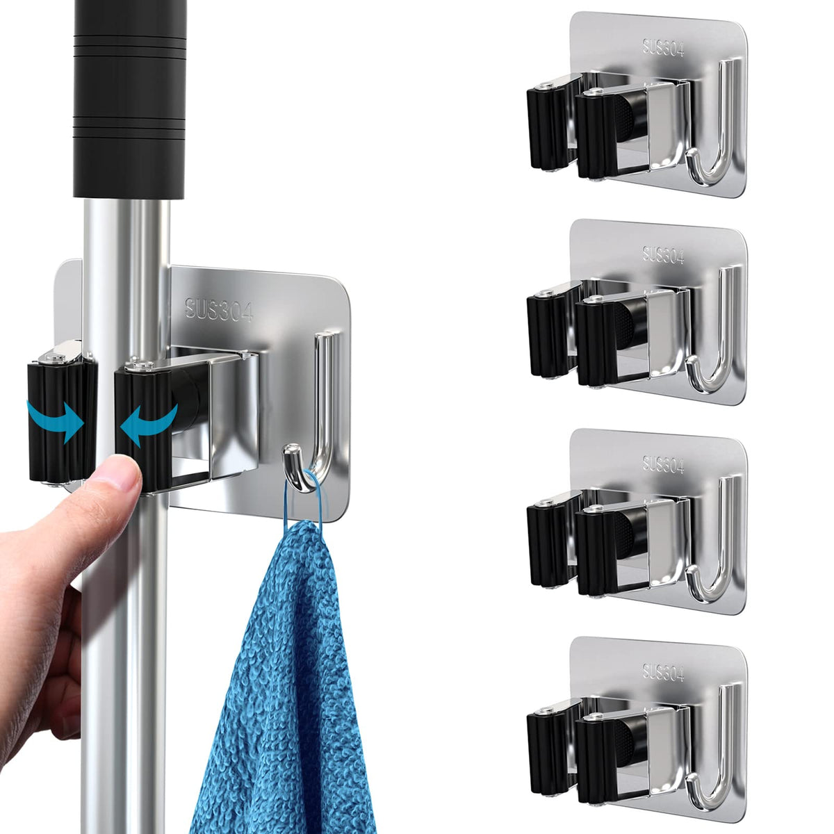 Homeasy mop broom holder with shelf and hook for organized closet storage