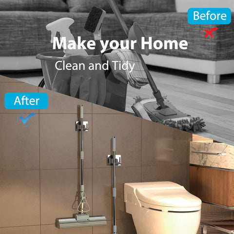 Homeasy multi-purpose organizer for mop, broom, umbrella and tools.