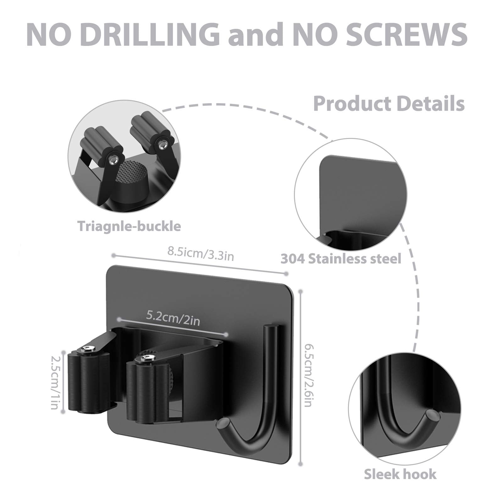 Homeasy Self-adhesive Mop Holder installs without drilling on smooth surfaces.