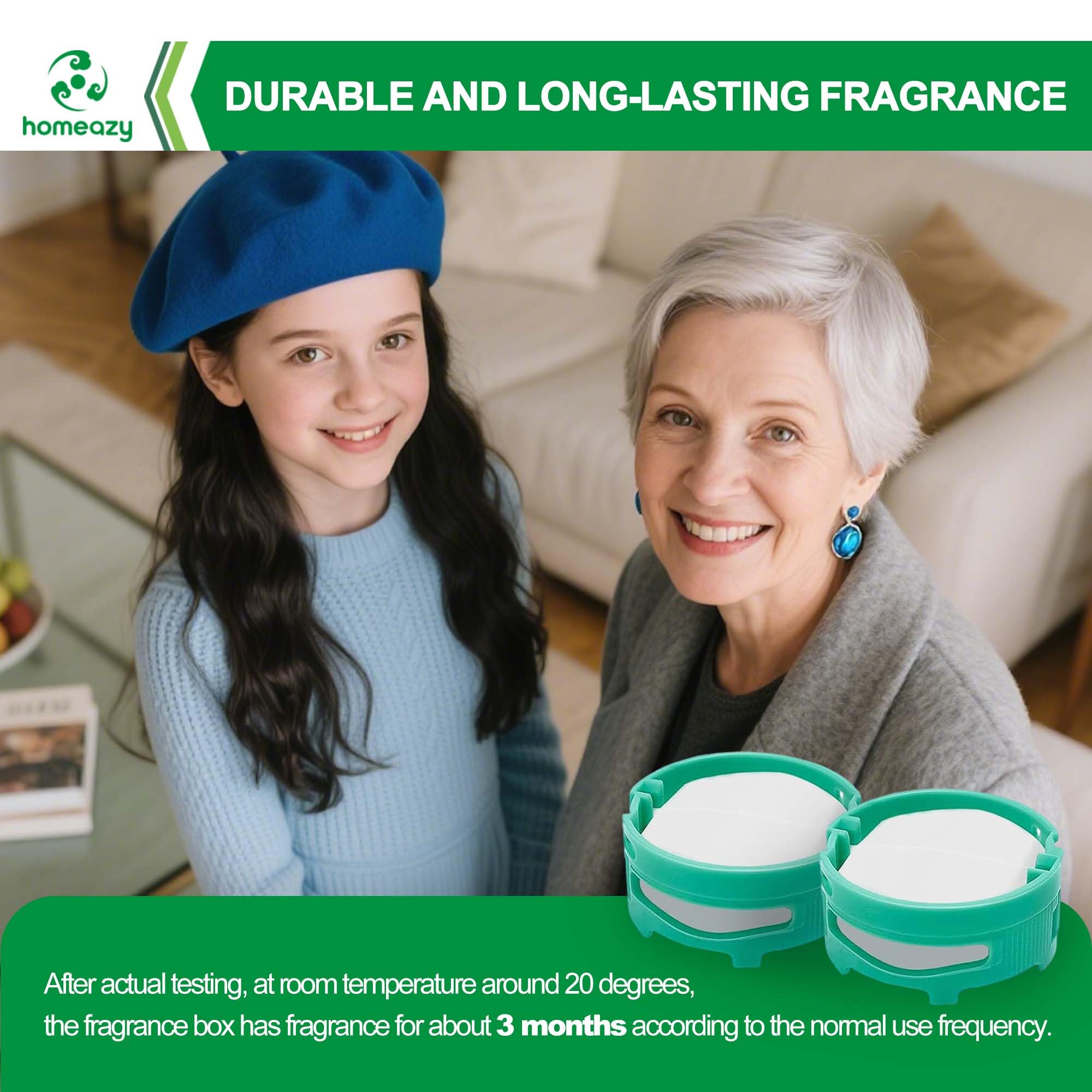Cologne-scented cartridge elevates air during cleaning.
