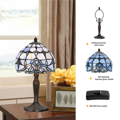 Close-up of blue baroque stained-glass shade by HomeBeauty.