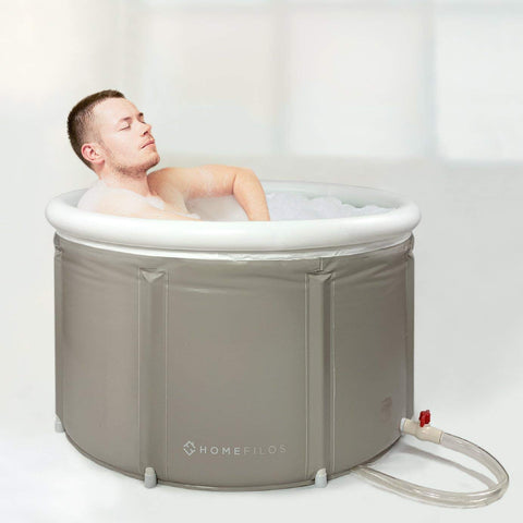 Homefilos Portable Bathtub Large setup in a bathroom for a comfortable cold plunge experience.