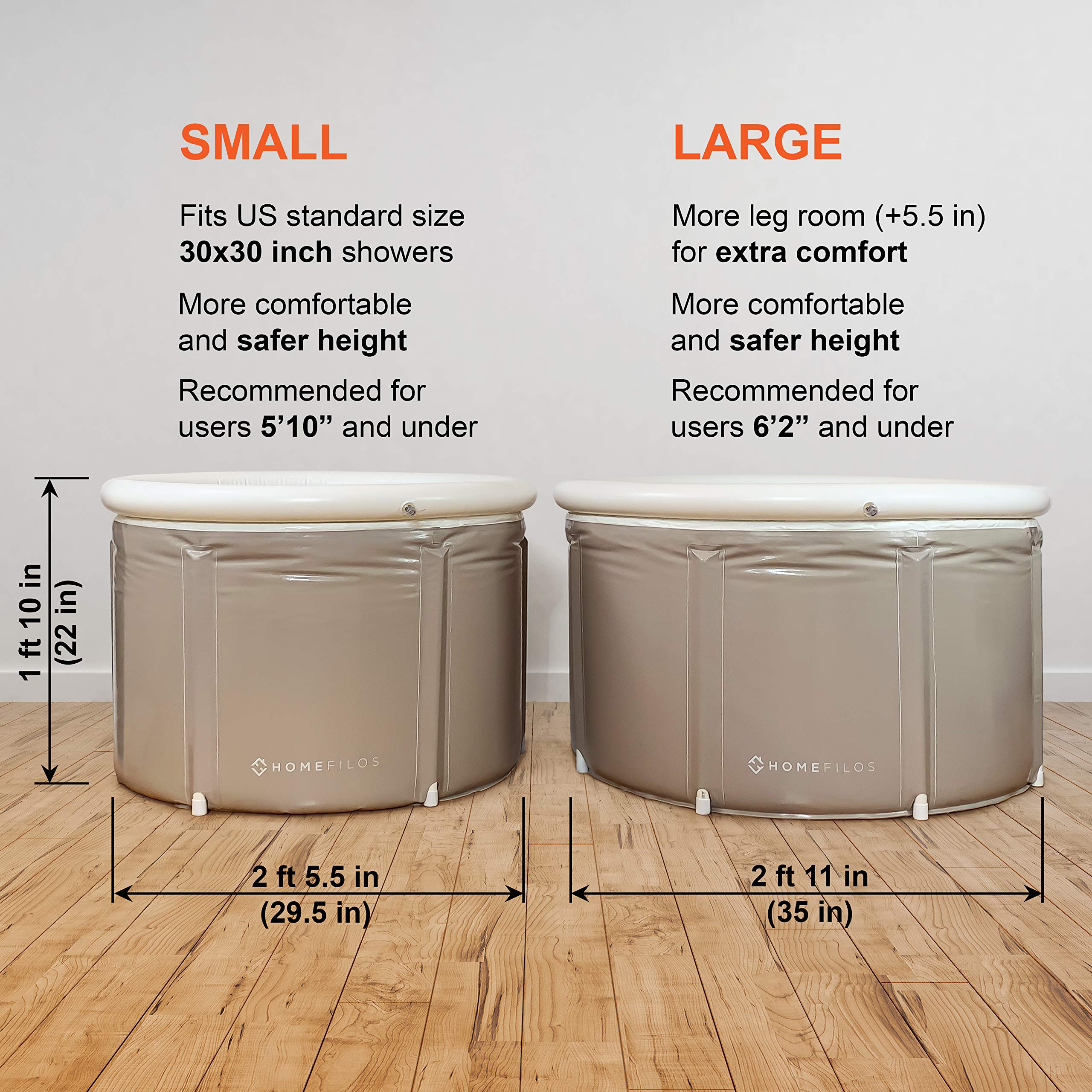 Homefilos Portable Bathtub highlighting safe height for accessible use.