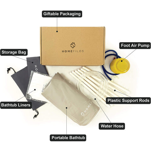 Homefilos Portable Bathtub inflated in-room showing spacious interior for adults.