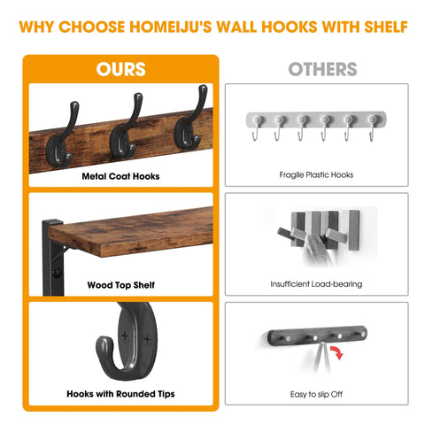 Homeiju durable MDF with wrought iron hooks built to last
