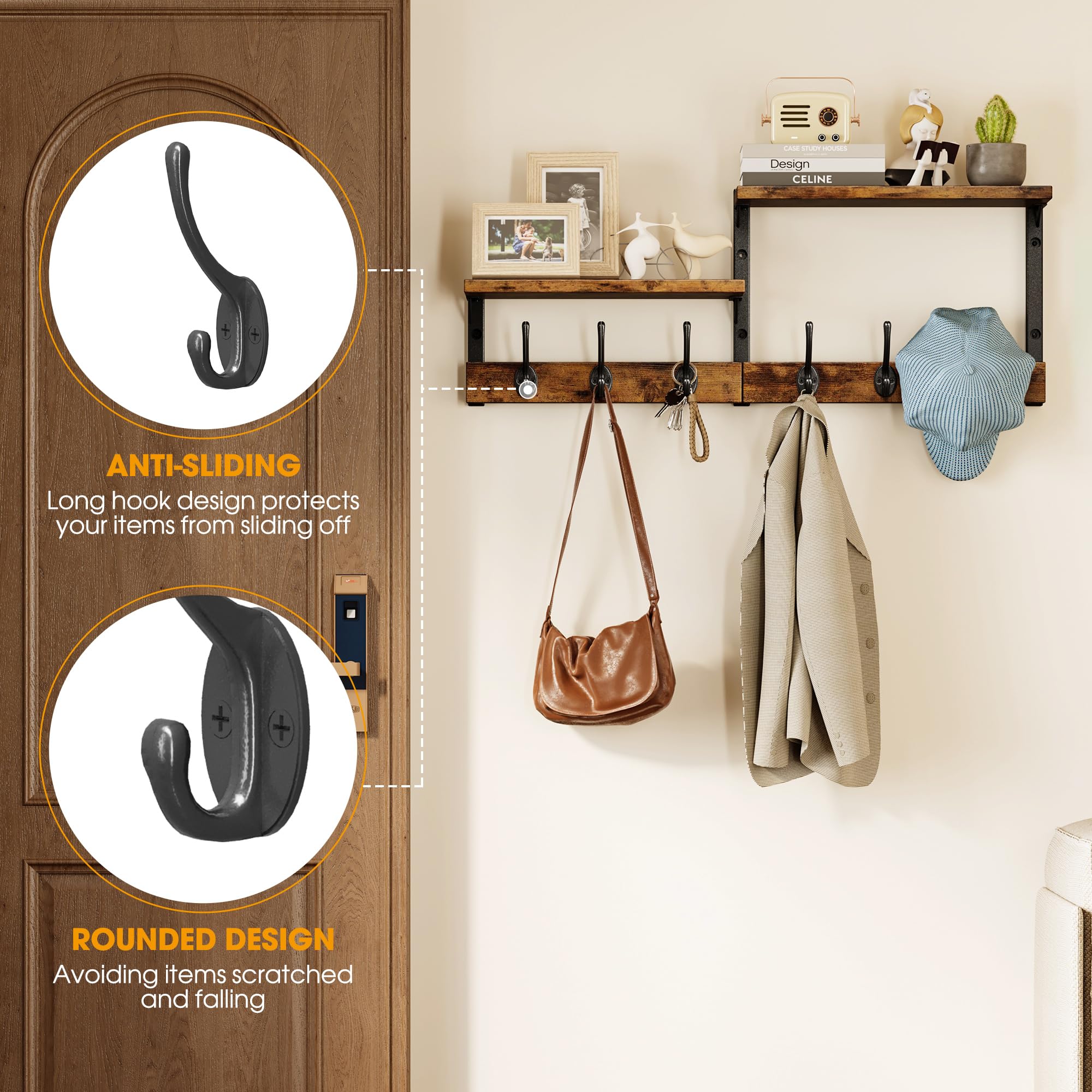 Homeiju entryway organizer with coat hooks for quick access to essentials