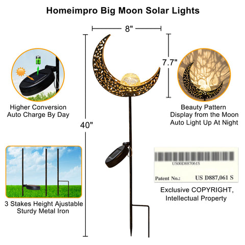 Homeimpro Moon Solar Lights provide 8-lumen warm light for ambiance.