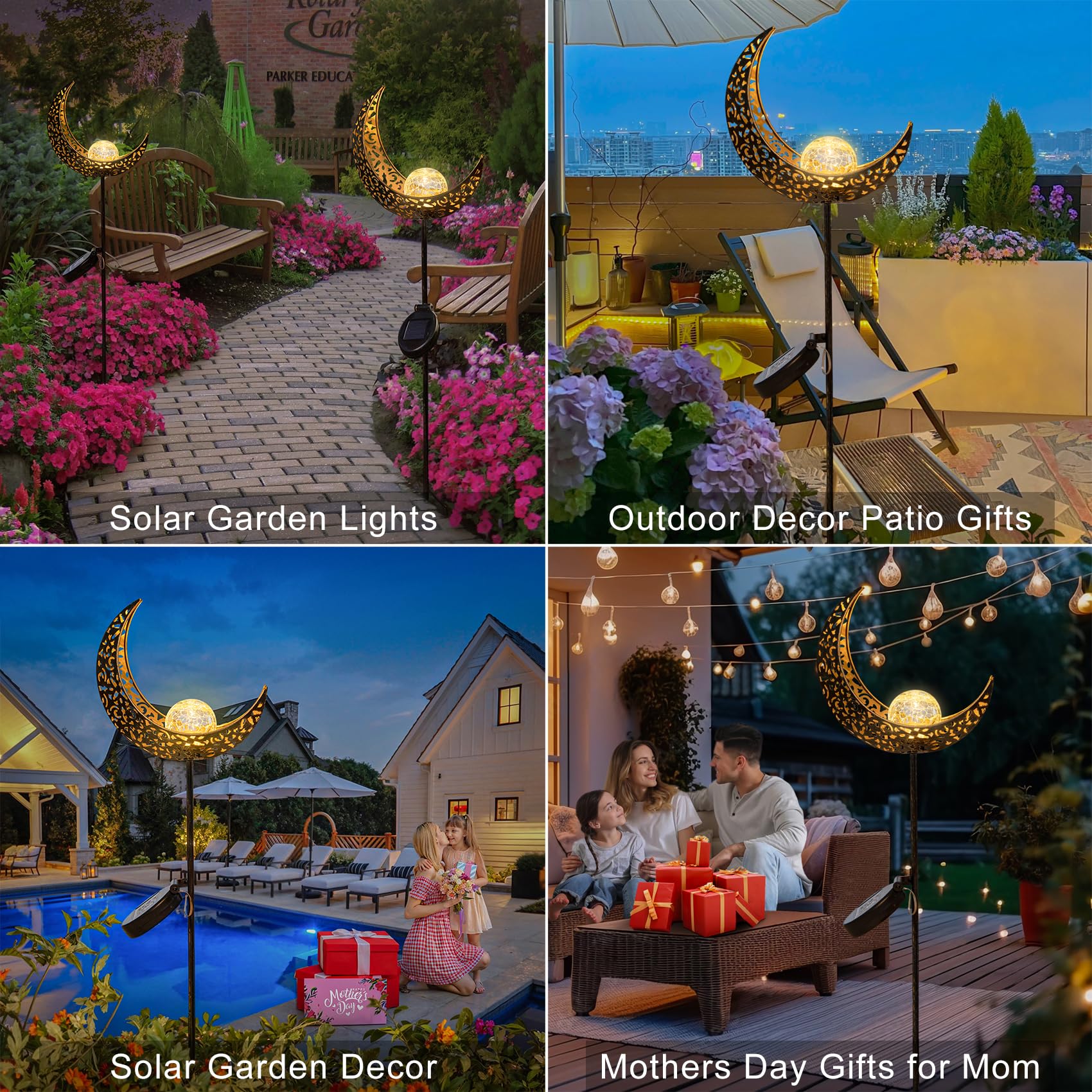 Homeimpro Moon Solar Lights crescent moon design enhances backyard decor at night.