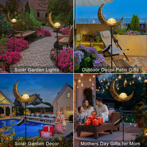 Homeimpro Moon Solar Lights crescent moon design enhances backyard decor at night.