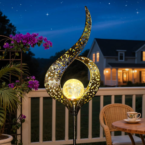 HOMEIMPRO outdoor solar stake with bronze crackle glass flower for pathway lighting