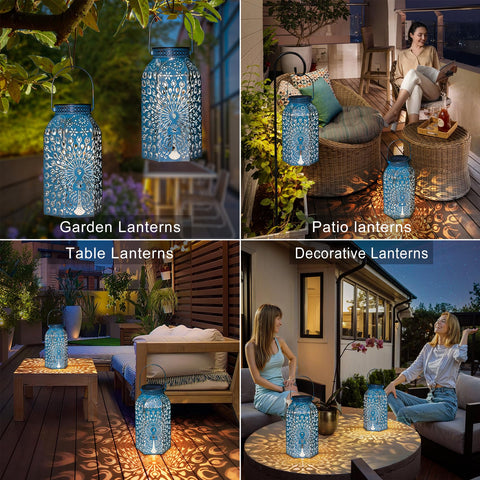HOMEIMPRO Peacock Lantern blue gold pendant-lit yard decor for celebrations.