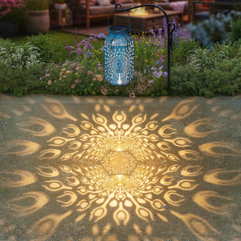 HOMEIMPRO Peacock Lantern blue gold weatherproof design withstands rain and wind.