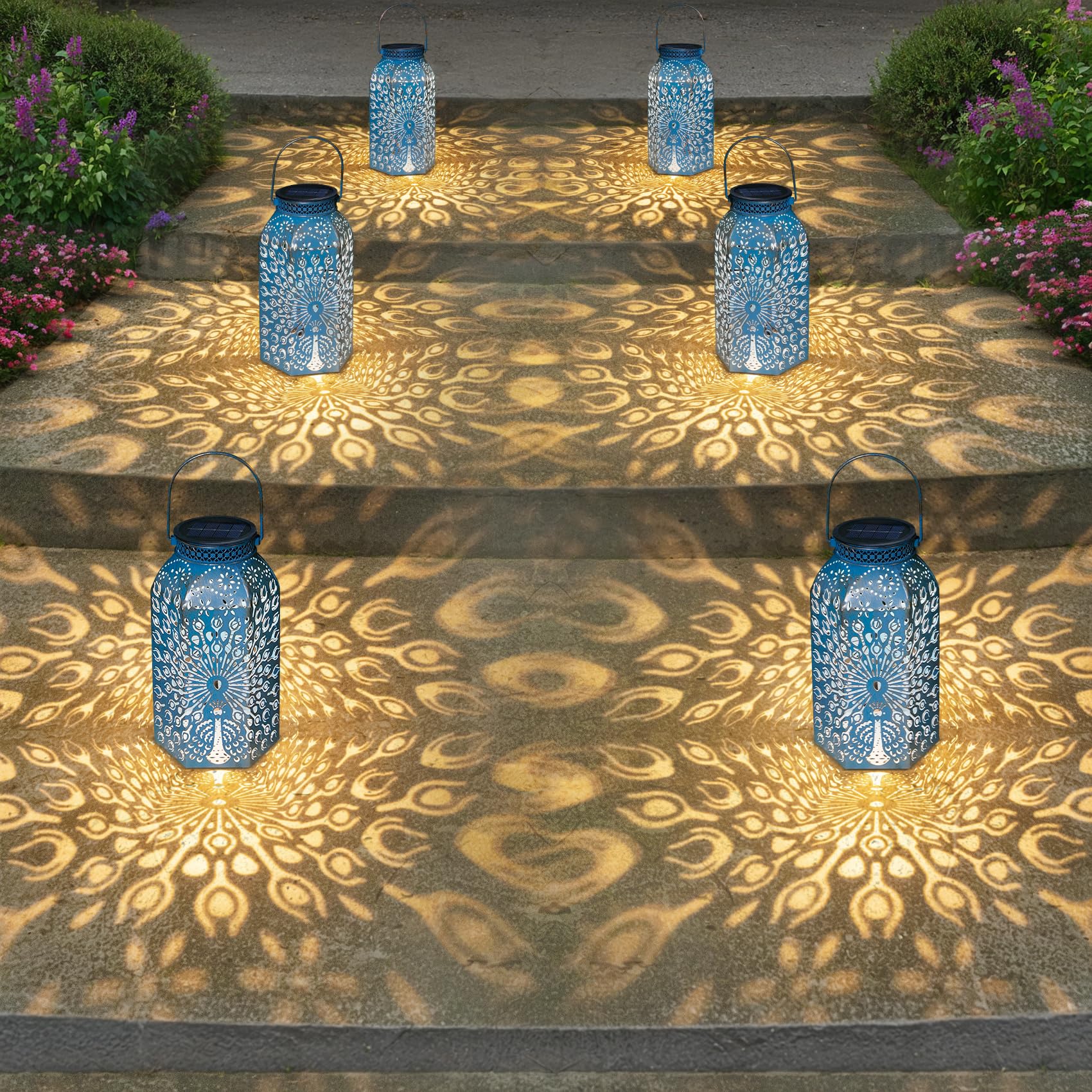 HOMEIMPRO Peacock Lantern blue gold solar powered, no wiring needed.