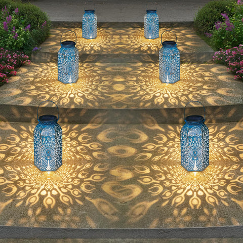HOMEIMPRO Peacock Lantern blue gold solar powered, no wiring needed.