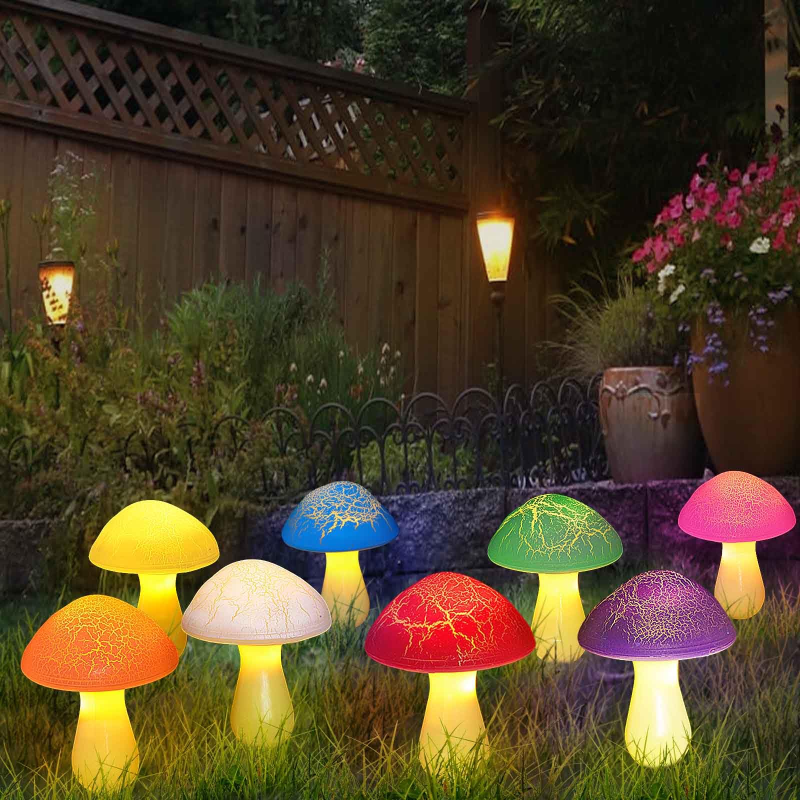 Homeleo eight-color mushroom pathway light adds vibrant outdoor ambiance