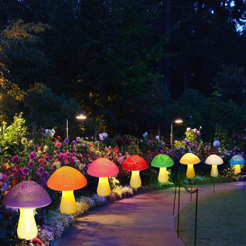 Homeleo solar mushroom lights illuminate the front porch for night visibility